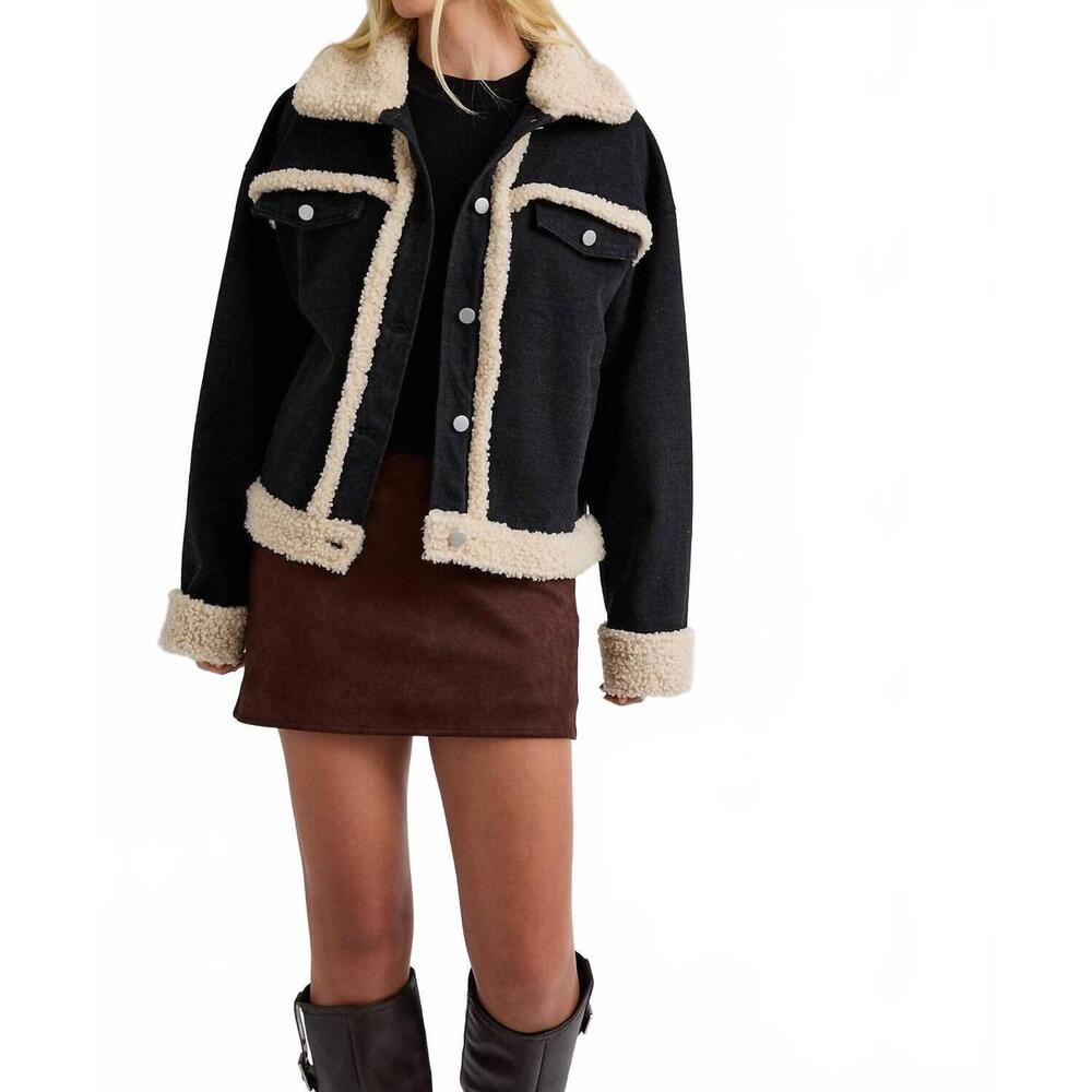 NEW LE LIS fur contrast jacket in black denim